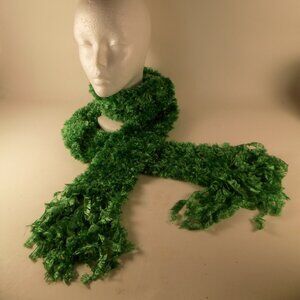 Handmade Knit Womens Mens Kids Scarf GREEN Fuzzy Winter